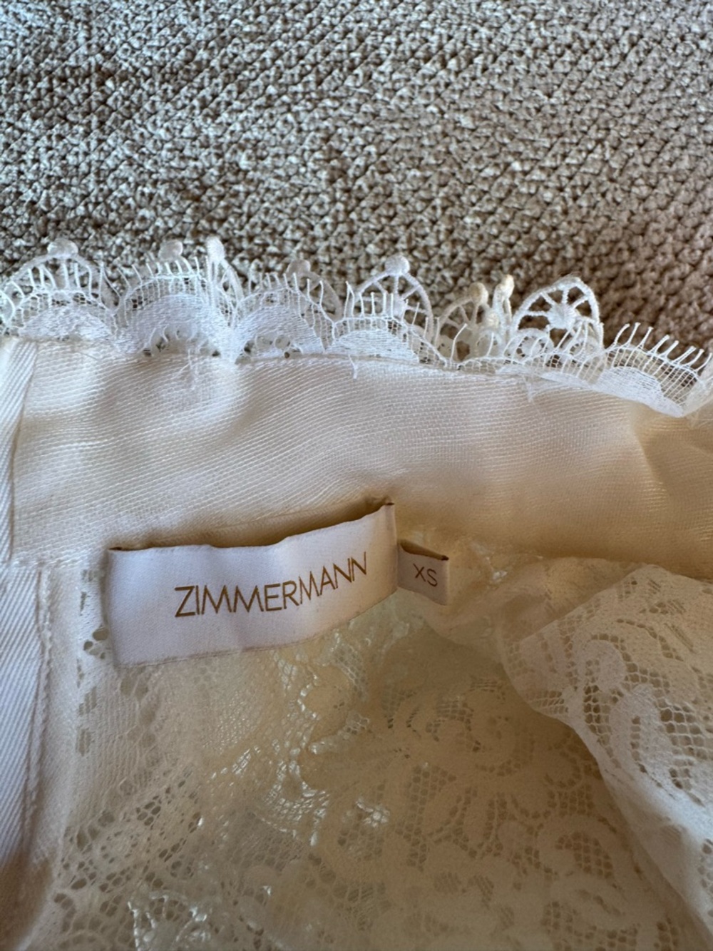 Zimmermann Crush Lace-Trimmed White Ruffle Linen-Silk High-neck Top - Picture 8 of 9